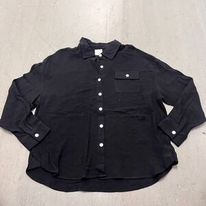 Club Social by Jadelynn Brooke Shirt Womens Large Black Linen Long Sleeve Boho